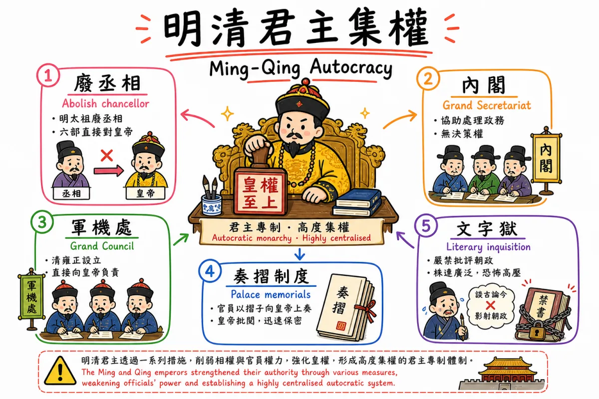 DSE 中史明清君主專制與中央集權圖解